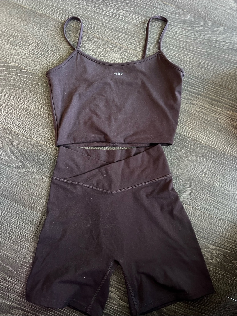 437 Women’s Brown Spaghetti Strap Crop Top & High-Waist Shorts Set SZ S